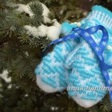 Double mittens “Frost” with lazy jacquard Double knitted mittens